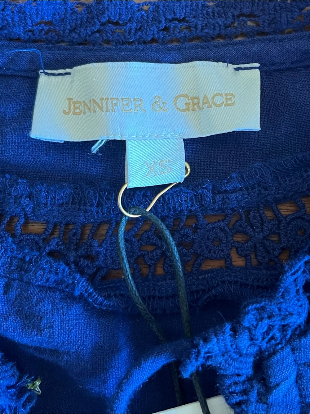 JENNIFER & GRACE Edwina Navy Blue Embroidery Blouse Long Sleeves (Sezane Sea NY - Picture 4 of 4
